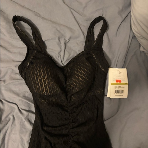 Maxine Of Hollywood Instant Minimizer NEW TAGS Size 14 Black Dress Cupped Midi - Picture 7 of 14